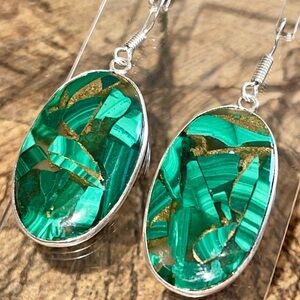 Faceted Malachite Earrings 2”